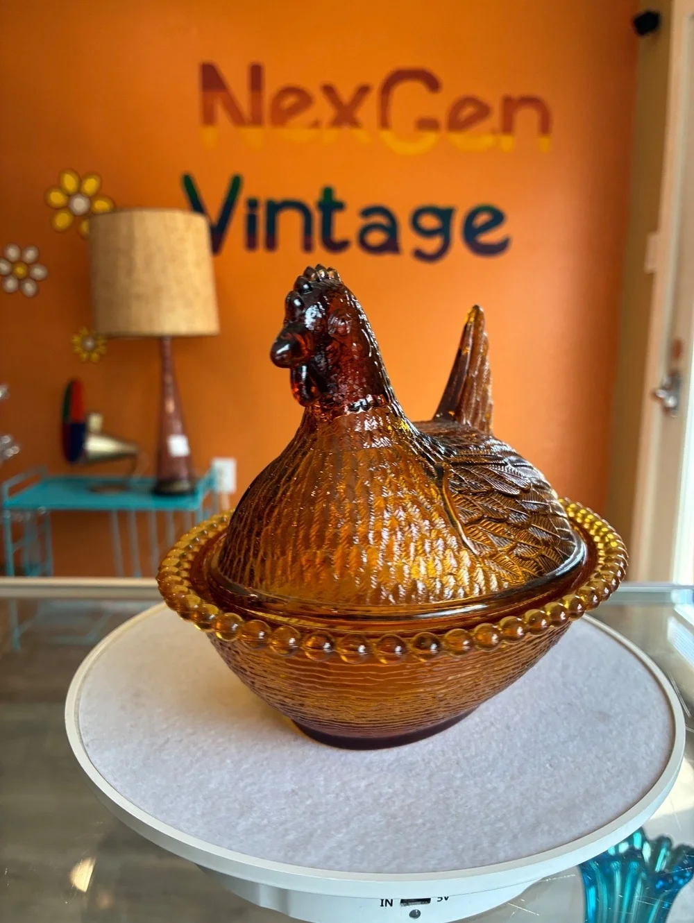 Indiana Glass Golden Amber Hen on Nest Covered Candy Dish Vintage
